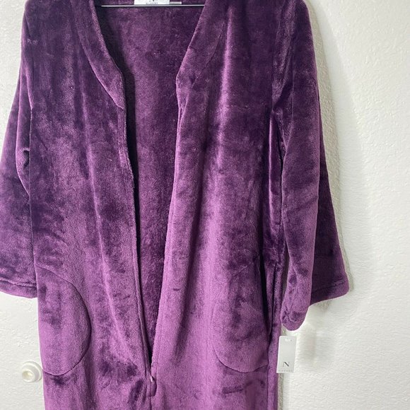 Natori Women Cashmere Fleece Zip Caftan Extra Small XS Plum Purple Zipper Robe - Picture 12 of 12